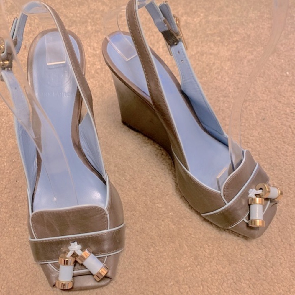 Tory Burch Gray Wedge Sandals